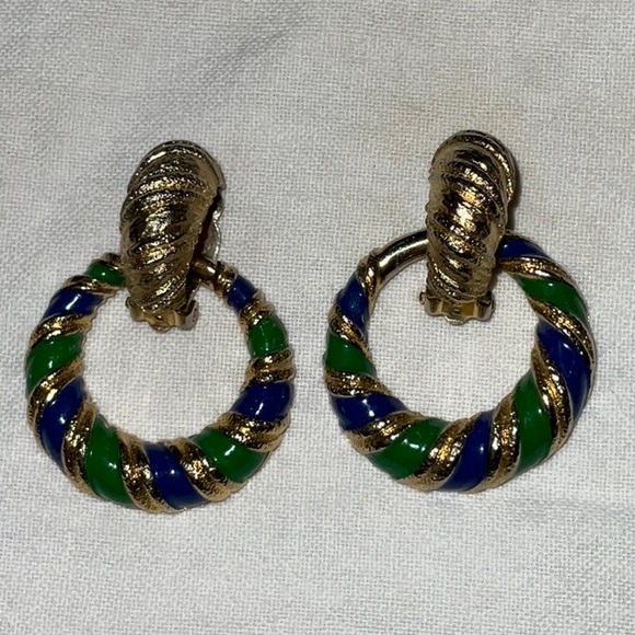 Joseph Mazer Clip Earrings Gold-Tone and Enamel Removable Charm. Vintage. - Picture 6 of 14